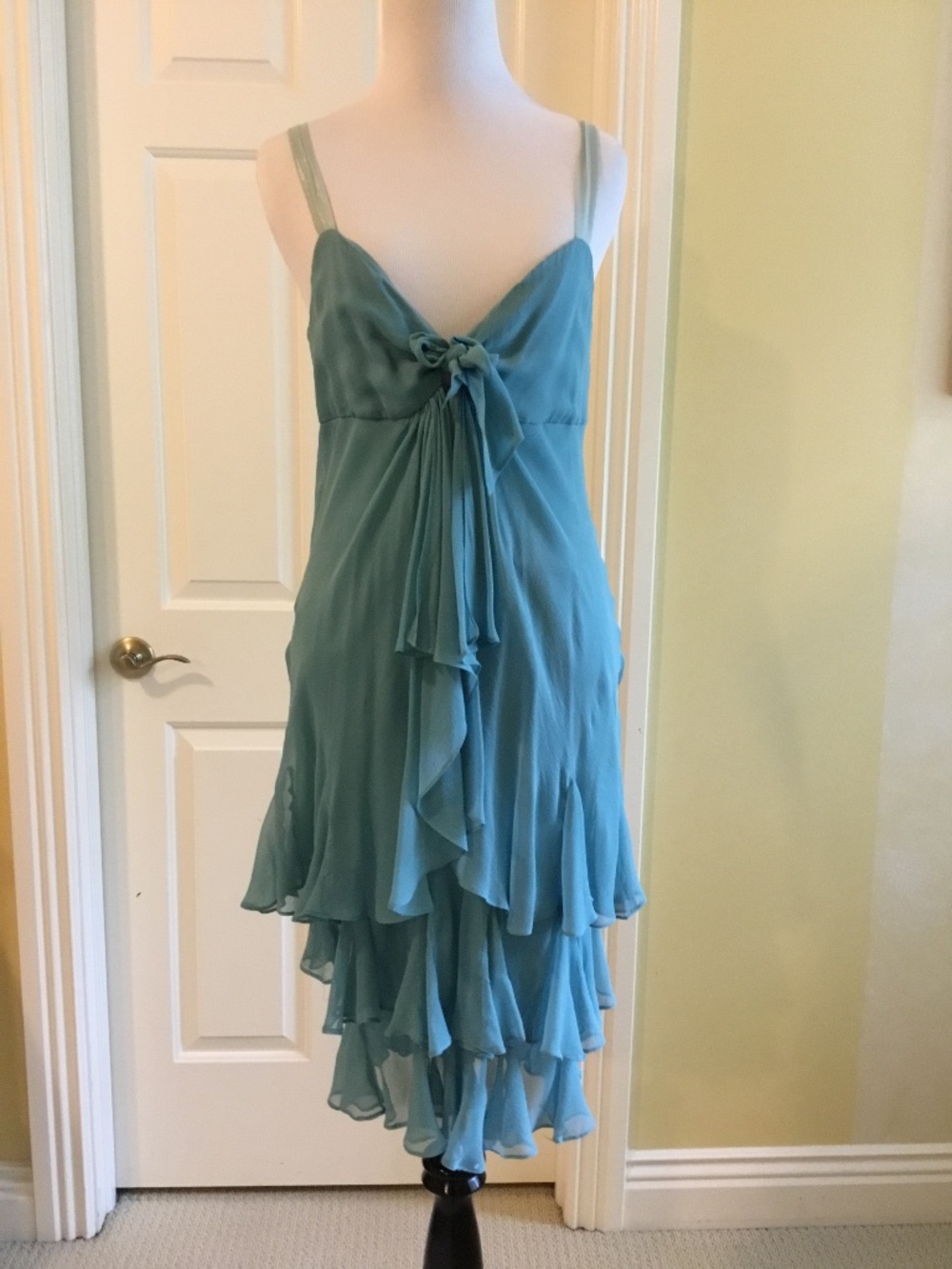 Rebecca Taylor 100% Silk Teal Ruffle Dress